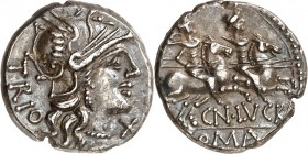 RÖMISCHE REPUBLIK : Silbermünzen. 
Gnaeus Lucretius Trio 136 v. Chr. Denar 3,84g. Romakopf n.r.; r. X; l. TRIO / Diskuren reiten n.r.; unten CN. LVCR...