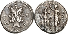 RÖMISCHE REPUBLIK : Silbermünzen. 
Marcus Fourius Lucii filius Philus 119 v. Chr. Denar 3,55g. Iupiter-Doppelkopf M. F O V R I. L. F / Roma vollendet...