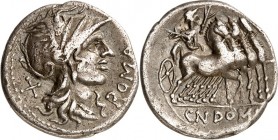 RÖMISCHE REPUBLIK : Silbermünzen. 
Gnaeus Domitius Ahenobarbus 116-115 v. Chr. Denar 3,79g. Romakopf n.r. [ROMA] / CN DOMI Iupiterquadriga n.r. Cr.&n...