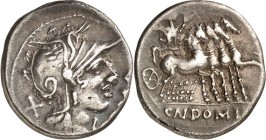 RÖMISCHE REPUBLIK : Silbermünzen. 
Gnaeus Domitius Ahenobarbus 116-115 v. Chr. Denar 3,79g. Romakopf n.r. ROMA / CN DOMI Iupiterquadriga n.r. Cr.&nbs...