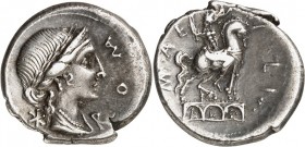 RÖMISCHE REPUBLIK : Silbermünzen. 
Manlius Aemilius Lepidus 114-113 v. Chr. Denar 3,93g. [MN] AE-M-ILI, Romakopf m. Perlenkette, Diadem u. Lkr. n.r. ...