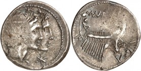 RÖMISCHE REPUBLIK : Silbermünzen. 
Mnaeus Fonteius 108-107 v. Chr. Denar (Charge 15) 3,87g. Dioskurenköpfe n.r.; davor Denarzeichen / Galeerenach hal...