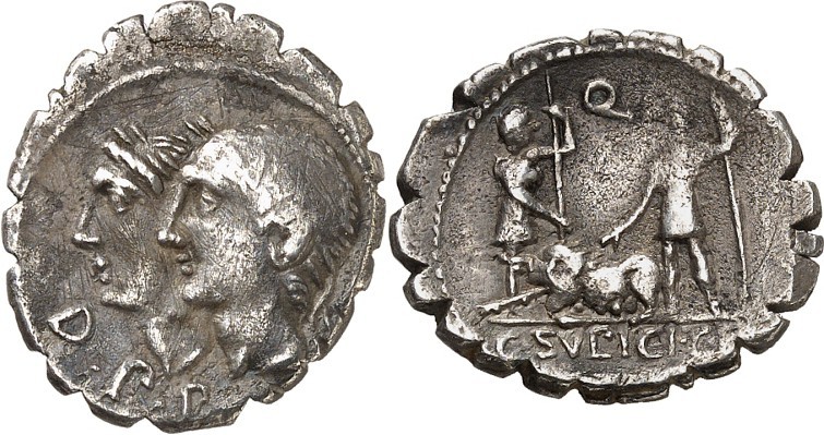 RÖMISCHE REPUBLIK : Silbermünzen. 
Gaius Sulpicius Gaii filius Galba 106 v. Chr...