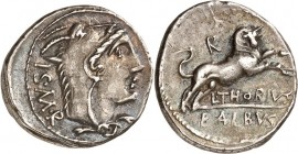 RÖMISCHE REPUBLIK : Silbermünzen. 
Lucius Thorius Balbus 105 v. Chr. Denar 4,03g. Sospitakopf n.r.; l. I.S.M.R. (Iuno Sospes Mater Regina) / Bulle sp...