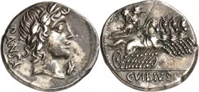 RÖMISCHE REPUBLIK : Silbermünzen. 
Gaius Vibius Gaii filius Pansa 90 v. Chr. Denar 3,19g. PANSA hinter belorb. schmalen Kopf des Apollo n. r. / Miner...
