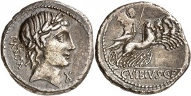RÖMISCHE REPUBLIK : Silbermünzen. 
Gaius Vibius Gaii filius Pansa 90 v. Chr. Denar 3,64g. PANSA hinter belorb. schmalen Kopf des Apollo n. r.unter de...