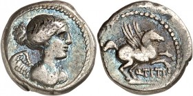 RÖMISCHE REPUBLIK : Silbermünzen. 
Quintus Titius 90 v. Chr. Quinar 2,13g. Büste der Victoria n.r. / Pegasus aufliegend n.r.; davor Q TITI. Cr.&nbsp;...