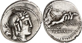 RÖMISCHE REPUBLIK : Silbermünzen. 
Lucius Iulius Bursio 85 v. Chr. Denar 3,80g. Büste des Genius (oder Apollo Veiovis), m. Flügel-Lkr. u. Dreizack, n...