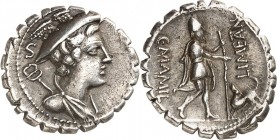 RÖMISCHE REPUBLIK : Silbermünzen. 
Gaius Mamilius Limetanus 82 v. Chr. Denar (serratus) (Charge 9) 3,90g. Mercuriusbüste mit Caduceus n.r.; l. oben I...