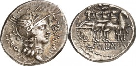 RÖMISCHE REPUBLIK : Silbermünzen. 
Lucius Manlius Torquatus, Proquaestor 81 v. Chr. Denar 4,01g. Kopf der Roma mit Flügelhelm n.r. L MANLI - PRO Q / ...