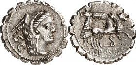 RÖMISCHE REPUBLIK : Silbermünzen. 
Lucius Procilius 80 v. Chr. Denar (serratus) 4,01g. Sospitakopf n.r.; l. S.C / Sospita in Biga n.r.; unten Schlang...