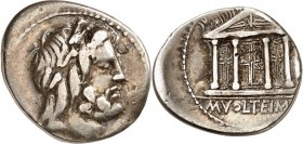 RÖMISCHE REPUBLIK : Silbermünzen. 
Marcus Volteius Marci filius 78 v. Chr. Denar 3,24g. Iupiterkopf n.r. / Iupiter-Tempelfassade m. geschlossener Pfo...