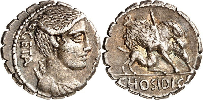 RÖMISCHE REPUBLIK : Silbermünzen. 
Gaius Hosidius Gaii filius Geta 68 v. Chr. D...