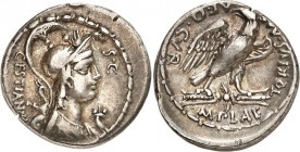 RÖMISCHE REPUBLIK : Silbermünzen. 
Marcus Plaetorius Marci filius Cestianus, Aed.cur. 67 v. Chr. Denar 3,85g. Synkretistische Göttinnenbüste mit Attr...
