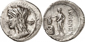 RÖMISCHE REPUBLIK : Silbermünzen. 
Lucius Cassius Longinus 63 v. Chr. Denar 3,87g. Vestakopf, bedeckt, n.l.; r. Kylix; l. L / LONGIN. III V Richter w...