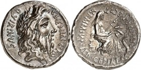 RÖMISCHE REPUBLIK : Silbermünzen. 
Gaius Memmius Gaii filius 56 v. Chr. Denar 3,47g. Quirinuskopf m. Lkr. n.r. C. MEMMI. C. F - Q-VIRINVS / MEMMIVS. ...