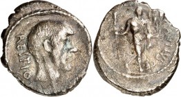 RÖMISCHE REPUBLIK : Silbermünzen. 
Gaius Antius Gaii filius Restio 47 v. Chr. Denar 3,56Barhäuptiger Kopf des Tribun Antius Restio n.r., dahinter RES...