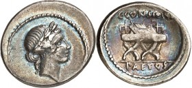 RÖMISCHE REPUBLIK : Silbermünzen. 
Gaius Considius Paetus 46 v. Chr. Denar 4,07g. Apollokopf n.r. / C. CONSIDIVS - PAETVS Tafel u. Lorbeerkranz auf S...