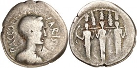RÖMISCHE REPUBLIK : Silbermünzen. 
Publius Accoleius Lariscolus 43 v. Chr. Denar 3,87g. Drapierte Büste der Diana Nemorensis n. r. P ACCOLEIVS - LARS...