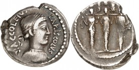 RÖMISCHE REPUBLIK : Silbermünzen. 
Publius Accoleius Lariscolus 43 v. Chr. Denar 3,79g. Drapierte Büste der Diana Nemorensis n. r. P ACCOLEIVS - LARS...