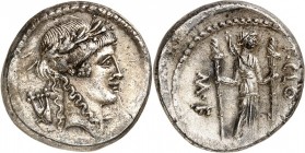 RÖMISCHE REPUBLIK : Silbermünzen. 
Publius Clodius Marci filius Turrinus 42 v. Chr. Denar 2,75g. Apollokopf n.r.; l. Lyra / P. CLODIVS - M F Diana lu...