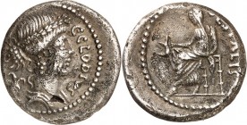 RÖMISCHE REPUBLIK : Silbermünzen. 
Gaius Clodius Gaii filius Vestalis 41 v. Chr. Denar 3,85g. Florakopf mit Blütenkranz n.r.; l. Blüte C CLODIVS - C....