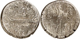 IMPERATORISCHE PRÄGUNGEN. 
MARCUS ANTONIUS 44-30 v. Chr. Denar (32/31 v.Chr.) 3,67g. Galeere n.r. ANT AVG - III VIR R P C / LEG VII Aquila zwischen 2...