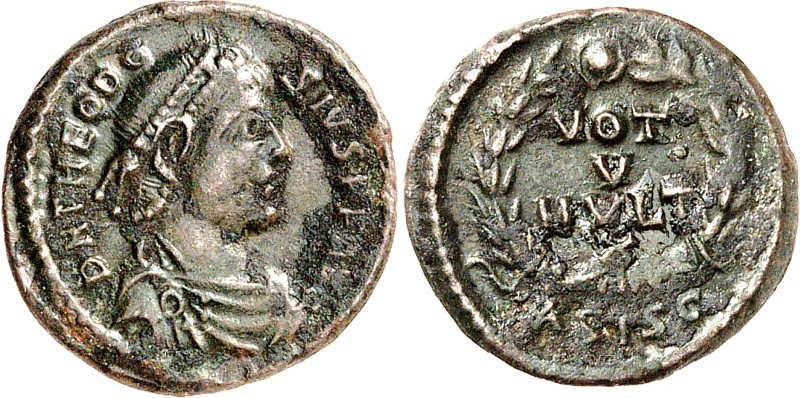 RÖMISCHES KAISERREICH. 
THEODOSIUS I. 379-395. AE-Halbcentenionalis 15mm (379/3...