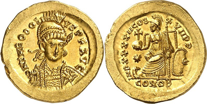 RÖMISCHES KAISERREICH. 
THEODOSIUS II. 402-450. Solidus (443/450) 4,49g, Consta...