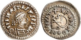 OSTROGOTEN in Sirmium (Sremska Mitrovica). 
THEODERICH I. (491-)494-526. Leichte Siliqua (504/505) 0,87g, im Namen des Anastasius. Gepanzerte Büste d...