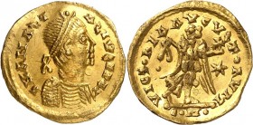 OSTROGOTEN in Sirmium (Sremska Mitrovica). 
BADUILA (TOTILA) 541-552. Tremissis 1,45g, im Namen des Anastasius. Gepanzerte Büste m. Perlendiadem n.r....