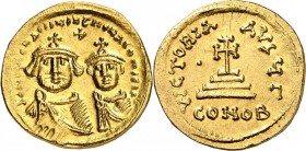 BYZANZ. 
HERACLIUS mit HERACLIUS CONSTANTINUS 613-638. Solidus (616/625) 4,47g, Konstantinopolis, 3.Offizin. Beider Büsten mit Chlamydes und Kreuzkro...