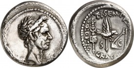 RÖMISCHE KAISERZEIT. 
"Gaius Caesar" "+4". Medaille 1971 (b. Monnaie de Paris) Lorbeerbekränzter Kopf n.r. / Legionsstandarten, dezentrierter Perlkre...