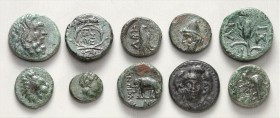 GRIECHEN. 
Allgemein: Bronzemünzen. 20 Kleinbronzen Kleinasien (9-14mm): u.a. MACEDONIEN, THRAKIEN (Lysimachia), TROAS ( Abydos, Byritis) , SYRIEN (A...