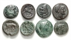 GRIECHEN. 
Allgemein: Bronzemünzen. 15 AE-Prägungen (17-23mm): u.a. MACEDONIEN (Philipp II. (2), Kassander (3)) THESSALIEN (Thess. Liga (2)), Thrakie...