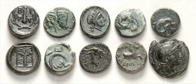 GRIECHEN. 
Allgemein: Bronzemünzen. 14 Kleinstbronzen (9-13mm): (4. - 3. Jahrh. v. Chr.) THRAKIEN (Lysimachia), TROAS (Birytis, Cebren (5), Sigeium, ...
