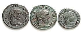 RÖMISCHES KAISERREICH. 
Allgemein: Spätrömische Bronzemünzen. 26 AE-Folles: Maximianus ((2) 28mm, 26mm), Galerius ((2) 26mm, 27mm), Maximinus II. ((2...