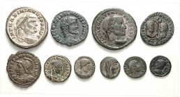 RÖMISCHES KAISERREICH. 
Allgemein: Spätrömische Bronzemünzen. 40 AE-Prägungen: 12 AE-Folles 23-27mm (u.a. Divo Constantio, Diocletianus, Maximianus, ...