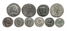 RÖMISCHES KAISERREICH. 
Allgemein: Spätrömische Bronzemünzen. 46 AE-Prägungen: 16 AE-Folles 24-27mm (u.a. Maximianus, , Severus II., Licinius, Consta...