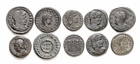 RÖMISCHES KAISERREICH. 
Allgemein: Spätrömische Bronzemünzen. 46 Kleinbronzen (14-22mm) 4. Jahrh. n.Chr. u.a. Constantin I., II., Constantius II., De...