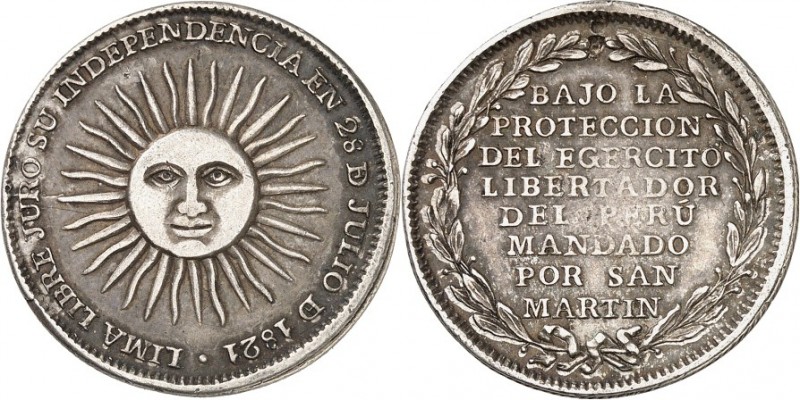 PERU. 
Republik seit 1822. Toston (4 Reales) 1821 (sign. R.B.) a.d. Unabhängigk...