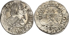 Römisch Deutsches Reich. 
Ferdinand III. 1637-1657. 3&nbsp;Kreuzer 1639 Prag Geharn. Brb. n.r. / Gekr. Doppeladler. Her.&nbsp; 738. . 

ss