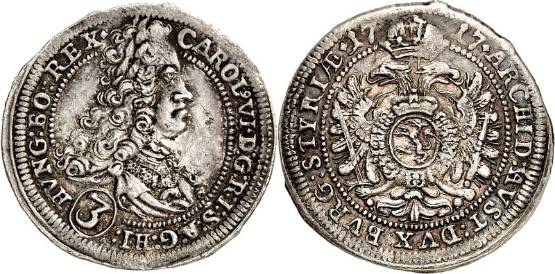 Römisch Deutsches Reich. 
Karl VI. 1711-1740. Groschen (3&nbsp;Kreuzer) 1717 oh...