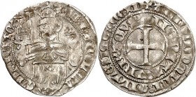 Aachen-Stadt. 
z.Z. Reinald I. von Jülich (Pfandbesitz) 1402-1423. Turnosgroschen 1412 1,95g w.v. VRB'oAQVS:CCCC:XII. Krumb.&nbsp; 90.12.2, Men.&nbsp...