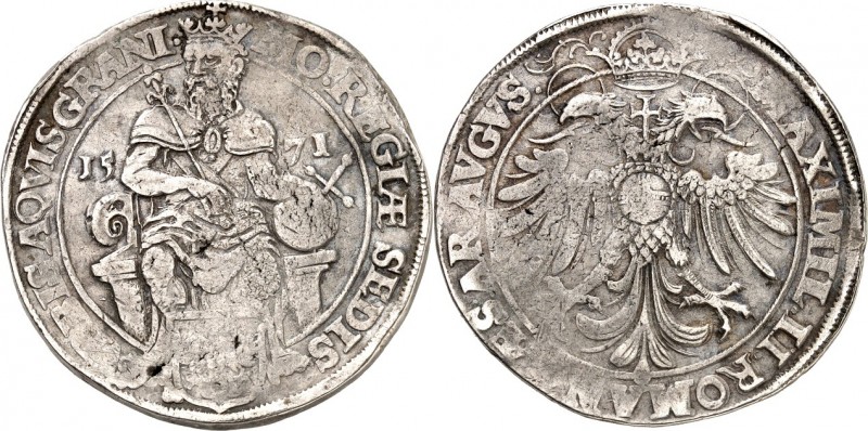 Aachen-Stadt. 
z.Z. Maximilian II. 1564-1576. Reichstaler 1571. Thronender Karl...