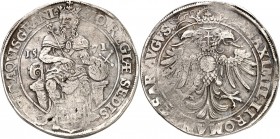 Aachen-Stadt. 
z.Z. Maximilian II. 1564-1576. Reichstaler 1571. Thronender Karl d.Gr.im barocken Stil, Kopf n.l.rechts gewandt / Gekr. Doppeladler mi...