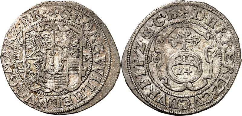 Brandenburg-Preussen. 
Georg Wilhelm 1619-1640. 1/24 Taler 1628 IP, Cöln. Wappe...