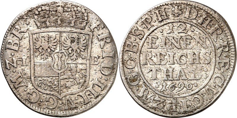 Brandenburg-Preussen. 
Friedrich III. 1688-1701. 1/12 Taler 1690 I-E Magdeburg....