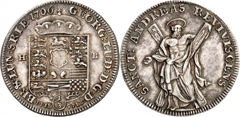 Braunschweig-Calenberg-Hannover. 
Georg Ludwig 1698-1714(-1727). 1/3 Taler Fein...