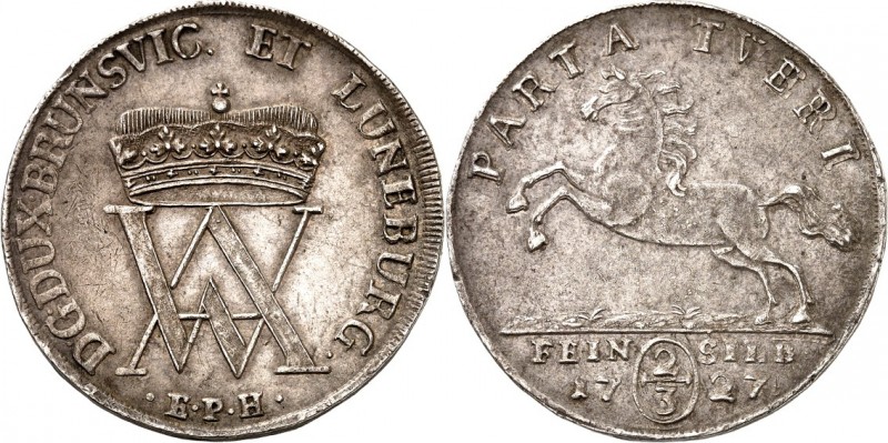 Braunschweig-Wolfenbüttel. 
August Wilhelm 1714-1731. 2/3 Taler 1727 .E.P.H., Z...